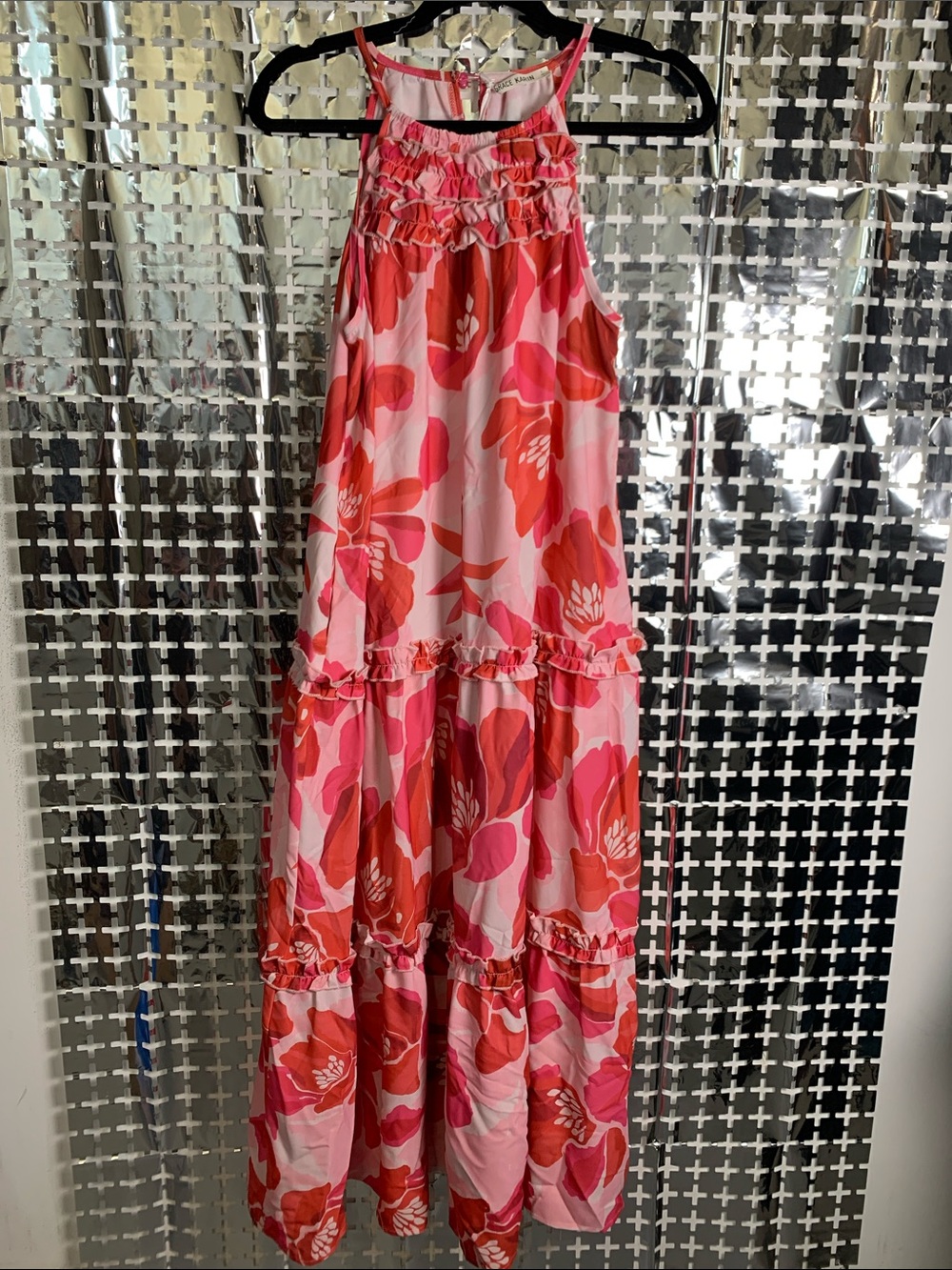 Grace Karin Pink & Red Floral Tiered Maxi Dress
